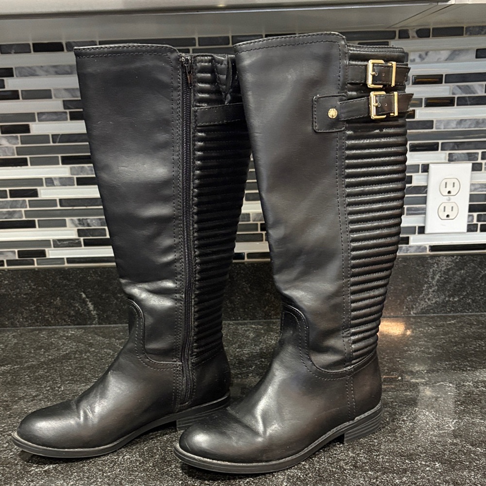 Express Black Over the Knee Boots with Buckle Detail